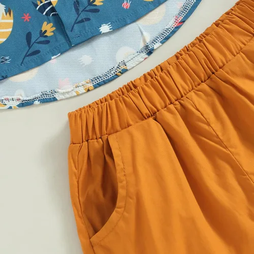 Vista 19 de Conjunto de 2 piezas de camiseta de manga corta con botones y pantalones cortos sólidos para bebé niño