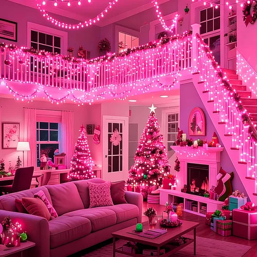 Vista 7 de Guirnalda de luces de Navidad rosadas, 100 unidades, 19.6 pies, mini luces de San Valentín, luces rosas impermeables para decoración de árbol