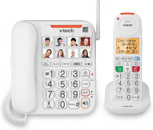 Vista 11 de Teléfono con cable VTech SN1107 con botones sobredimensionados de alto contraste, dígitos parlantes para personas mayores, marcación rápida de 10