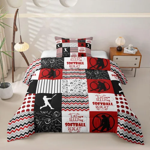 Vista 61 de Erosebridal Softball Comforter Set Patchwork Buffalo Plaid Twin Bedding Sets for Girls Kids Teens Child Galaxy Stars Ball Game Baseball Comforter