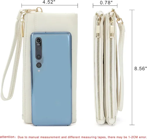 Vista 5 de Earnda Cartera fina con llavero y pulsera para mujer, organizador de tarjetas de crédito, bolso grande de viaje para mujer, Blanco, Classic