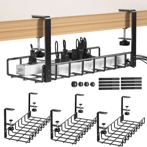 Vista 10 de Paquete de 2 bandejas de organización de cables debajo del escritorio, 31.4 pulgadas, organización de cables debajo del escritorio sin taladrar Negro
