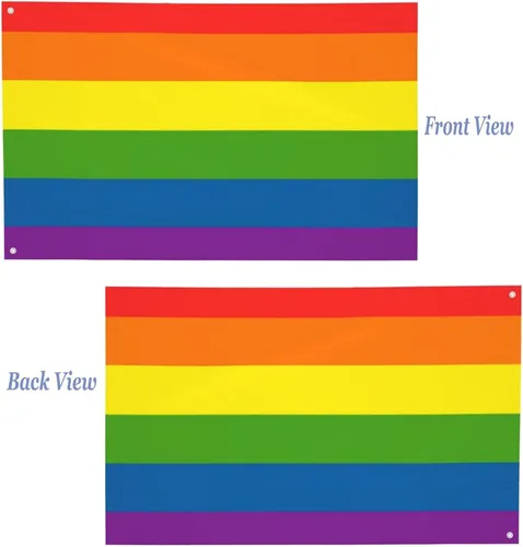 Vista 4 de Bandera para exteriores de 2.5 x 4 pies, bandera LGBT de arcoíris y orgullo gay, bandera para decoración del hogar y jardín, con ojales, duradera