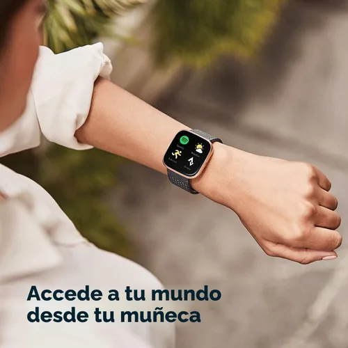 Vista 7 de Fitbit Versa 2 Smartwatch Carbon (negro) con bandas de bonificación (Oliva)