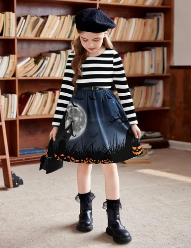 Vista 4 de Arshiner Vestido de manga larga de color sólido casual con bolsillo para niñas pequeñas