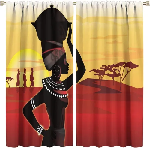Vista 49 de Cortina de mujer africana, con estampado étnico tribal y étnico, reducción de ruido, para dormitorio, sala de estar, cortinas con aislamiento