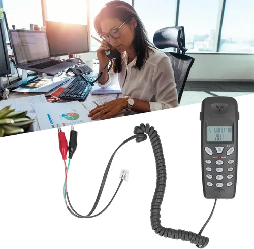 Vista 5 de Cuifati Teléfono con cable, pantalla LCD de 16 bits con cable, teléfono con cable con función de pausa de redireccionamiento con, identificación
