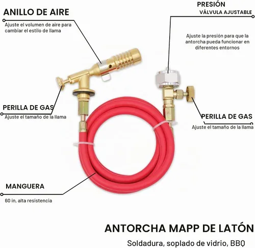 Vista 2 de Antorcha de MAPP de latón/Antorcha de propano con manguera de 60 pulgadas para soldadura