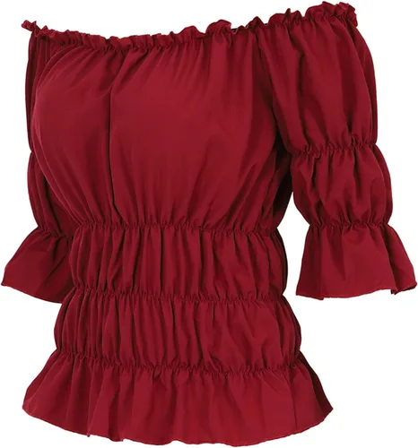 Vista 7 de Zhitunemi Tops con hombros descubiertos para mujer, disfraz de pirata, tops y blusas de manga corta