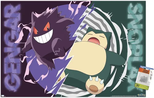 Vista 7 de Pokémon - Póster de pared de batalla de Gengar Snorlax con alfileres