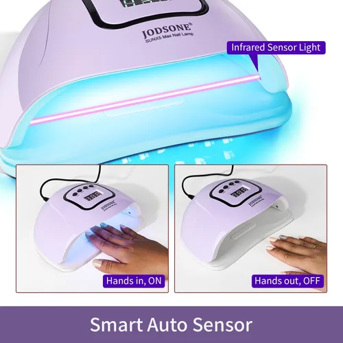 Vista 3 de JODSONE Lámpara de uñas LED U V, secador de uñas para esmalte de gel con luz LED con sensor automático y 4 temporizadores, color morado