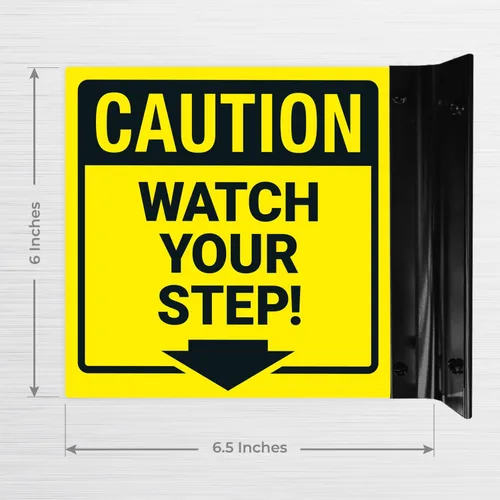 Vista 6 de Watch Your Step Projecting Letrero de doble cara, 6 x 6 pulgadas, ACM, con accesorio negro satinado, fabricado en Estados Unidos 6x6 Inches, ACM