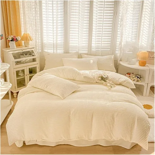 Vista 6 de Juego de ropa de cama reversible suave doble con sábanas, cómodo y transpirable, ropa de cama Blanco