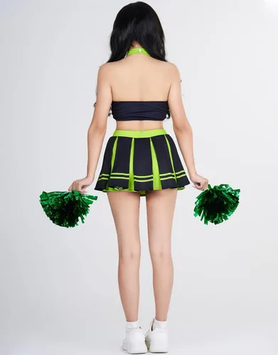 Vista 2 de miccostumes Disfraz de animadora de anime para mujer, conjunto de top corto y falda