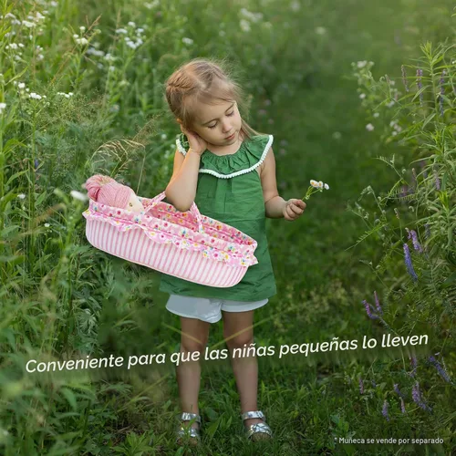 Vista 8 de June Garden Moisés y portabebés para muñecas de 18 pulgadas, color rosa Blanco crema (con almohada y hebilla)