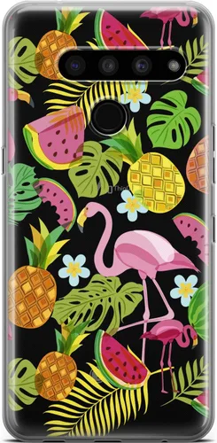 Vista 8 de Mertak Clear Phone Case Compatible with LG Stylo 6 5 4 K61 K51S K41S K30 K20 Q70 Q60 Slim Lightweight Design Cover Tropical Abstract Girls Flamingo