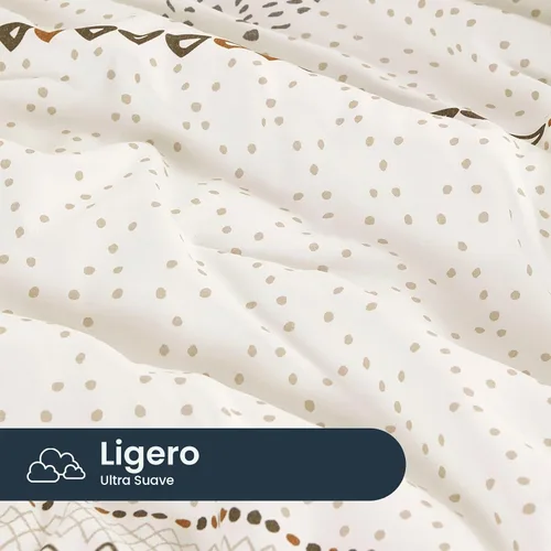 Vista 7 de Wake In Cloud - Juego de edredón bohemio, ropa de cama estilo granja occidental azteca de aspecto neutro, ropa de cama suave y ligera, 3 piezas Beige