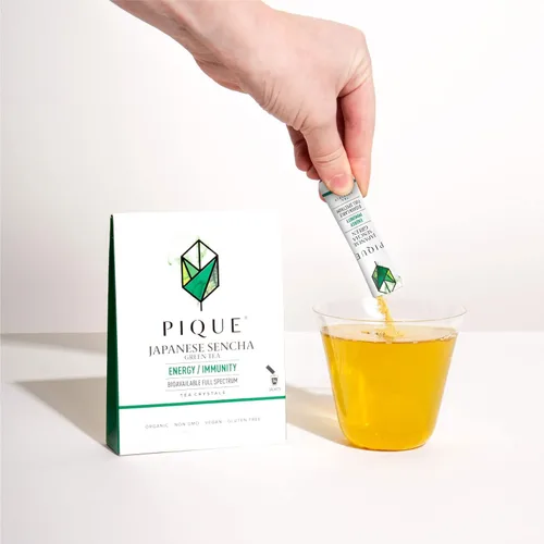 Vista 5 de Pique Cristales de té Sencha orgánico – Apoya la inmunidad y la energía – 14 palitos individuales (paquete de 1)