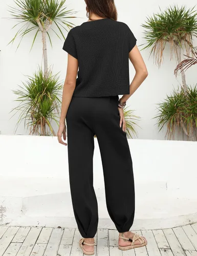 Vista 3 de Ugerlov Conjunto de dos piezas para mujer, suéter de punto y pantalones de cintura alta
