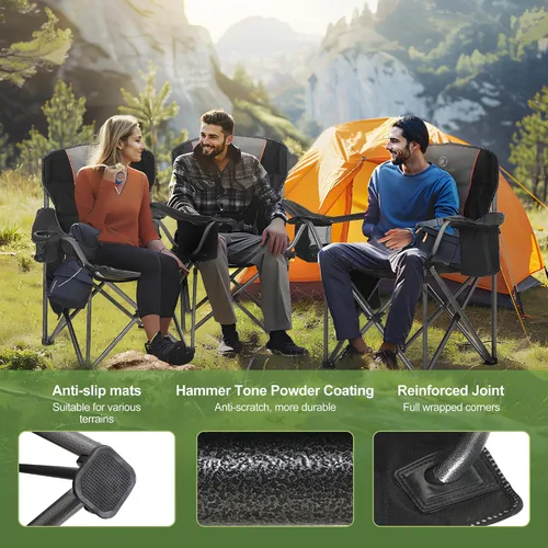Vista 7 de LET'S CAMP - Silla de camping plegable de gran tamaño, resistente, acolchada, para exteriores, con soporte para tazas, capacidad de peso de 450