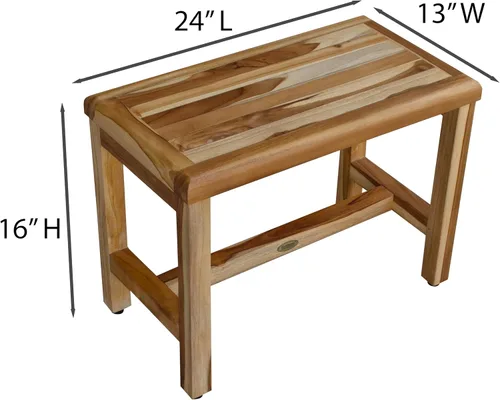 Vista 2 de EcoDecors Eleganto - Banco Taburete de ducha de madera de teca impermeable de 16 pulgadas de altura, color natural, silla de asiento para ducha