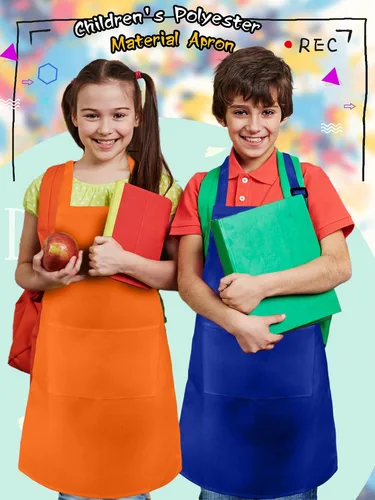 Vista 3 de 22 delantales coloridos para niños, a granel, pintura artística, delantales de tela colorida para niños y niñas, manualidades, hogar, cocina, aula
