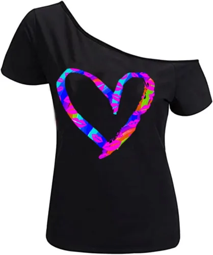 Vista 9 de MAGICMK - Camiseta casual para mujer, con estampado de labios y hombro descubierto, talla extragrande