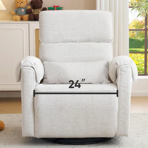 Vista 11 de Silla reclinable eléctrica extragrande, sillón basculante giratorio de 26" extra ancho con reposacabezas ajustable, silla mecedora de chenilla