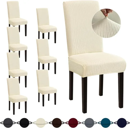 Vista 59 de Sufdari Juego de 4 fundas para sillas de comedor, color beige, antideslizantes, de elastano, elásticas, para comedor, hotel (Grande)