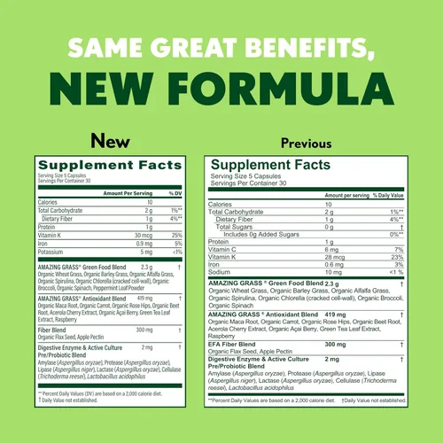 Vista 2 de Amazing Grass Greens Blend Superfood - Cápsulas de polvo de vegetales con espirulina, clorella, raíz de remolacha, enzimas digestivas y probióticos