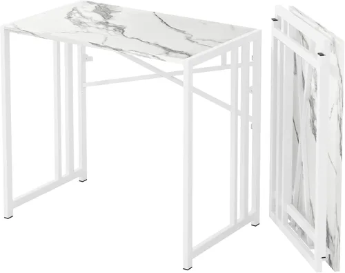 Vista 31 de Lutown-Teen Escritorio pequeño plegable de 32 pulgadas, escritorio pequeño de oficina sin necesidad de montaje, escritorio para computadora de Beige