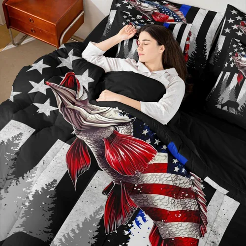 Vista 15 de Feelyou Juego de edredón de ciervo con sábanas – Tamaño Queen 7 piezas Juego de ropa de cama infantil de caza rústica – Cama de ciervo de cabaña