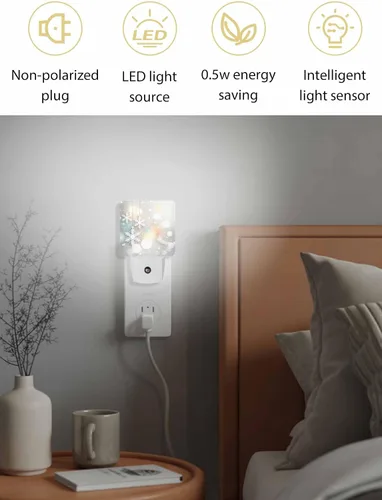 Vista 3 de Luces nocturnas decorativas enchufables a la pared, lámpara LED para niños, sensor de atardecer a amanecer, estrella de copo de nieve de Navidad