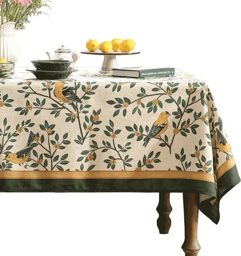Vista 68 de [Usado] patdrea Mantel largo de lino de diseño verde para mesa rectangular, mantel vintage transpirable con patrón de frutas amarillas, funda