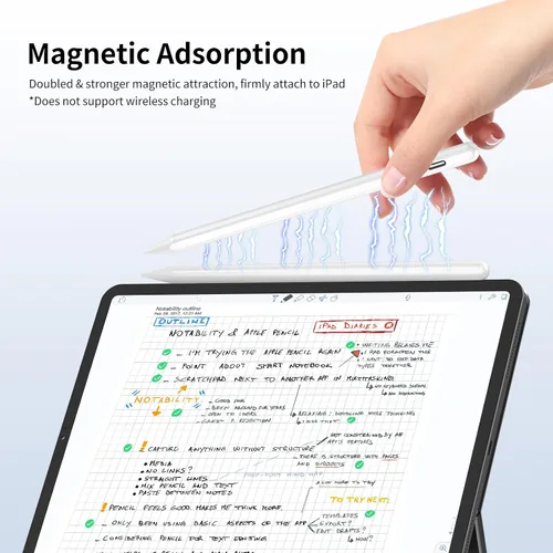 Vista 4 de Lápiz capacitivo de carga rápida para iPad 2018-2023, para iPad 10ª/9ª/8ª/7ª/6ª, iPad Air 4/3ª, Mini 6ª/5ª, Pro 11''/12.9', lápiz capacitivo con 5