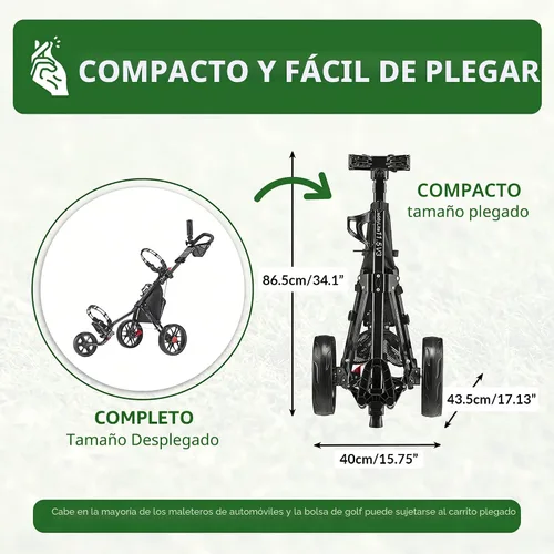 Vista 7 de Caddytek CaddyLite 11.5 V3 Carrito de Golf Push - Carrito de Bolsa de Golf Plegable de Aluminio Ligero de 3 Ruedas con Marco de Cuatro Pliegues