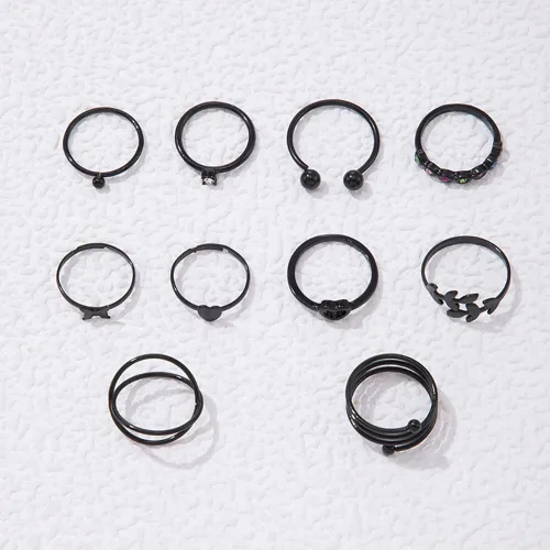 Vista 7 de Juego de anillos ajustables góticos negros para mujer, anillos vintage gruesos, nudillos góticos punk, anillos apilables vintage, anillos abiertos