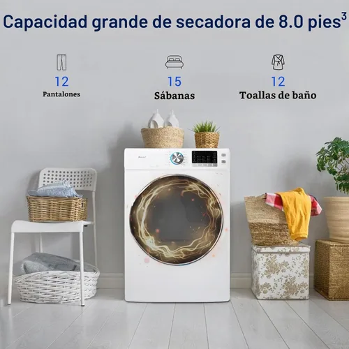 Vista 2 de Smad Secadora eléctrica de 8.0 pies cúbicos, secadora de ropa de tamaño completo de 27 pulgadas, secadora de carga frontal apilable de gran