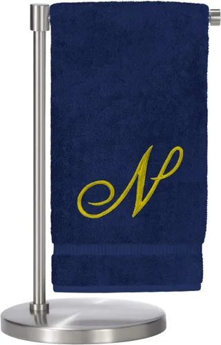 Vista 67 de Script R - Toalla de baño con monograma, regalo personalizado, 27 x 54 pulgadas, juego de 1 toalla bordada con texto dorado, 100% algodón turco Navy