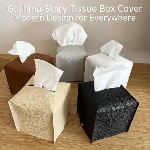 Vista 7 de Gashina Story Funda para caja de pañuelos que no se cae, soporte Kleenex de piel sintética de alta calidad, organizador decorativo cuadrado de 5 x 5