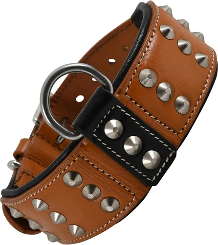 Vista 9 de Collar de perro con tachuelas de cuero genuino Remache de brasero Collar de perro de 2 pulgadas de ancho Grado de sillín, resistente