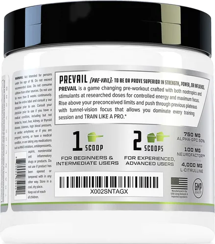 Vista 3 de Prevail - Polvo de preentrenamiento con nootrópicos preentrenamiento para hombres y mujeres, suplemento energético y de enfoque de vanguardia con L
