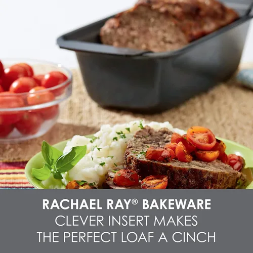 Vista 3 de Rachael Ray Bakeware - Molde antiadherente para asar con estante reversible, 16.5 x 13.5 pulgadas, gris y para hornear pastel de carne/antiadherente