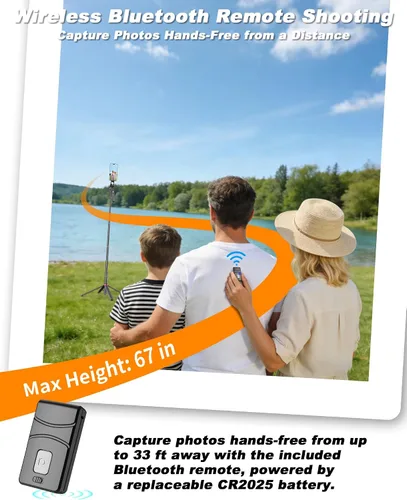 Vista 6 de Trípode magnético para teléfono con mando a distancia, trípode para selfie stick de 67 pulgadas para vlogging, plegado de 11.7 pulgadas, soporte