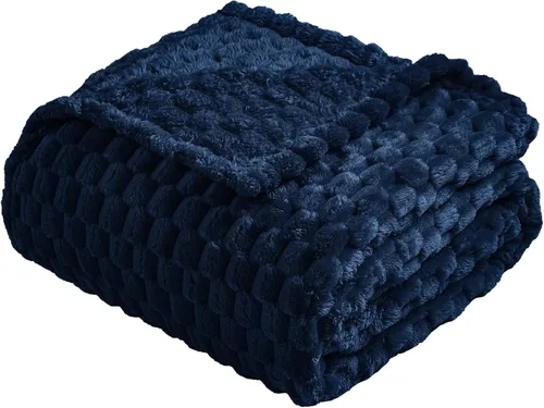 Vista 46 de Vessia Manta de Franela de Forro Polar para Sillón, Sofá, Cama, Manta Azul a Rayas de 300GSM para Adultos y Niños, Súper Suave, Cálida, Acogedora