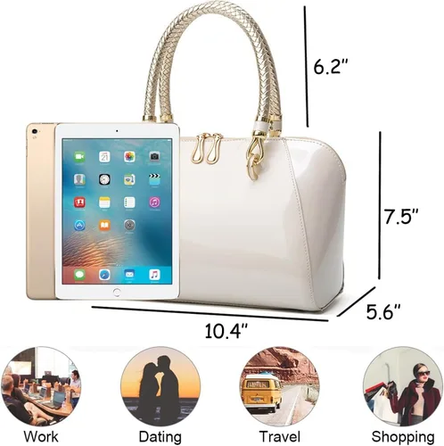 Vista 2 de ZiMing Bolsos de cuero de charol brillante para mujer, bolso con asa superior, bolso elegante, bolso de mano mediano, bolso de hombro