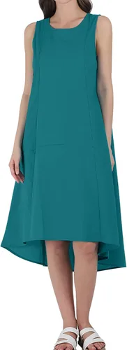 Vista 2 de utcoco Vestido casual de lino y algodón para mujer, cuello redondo, sin mangas, vestido midi para mujer