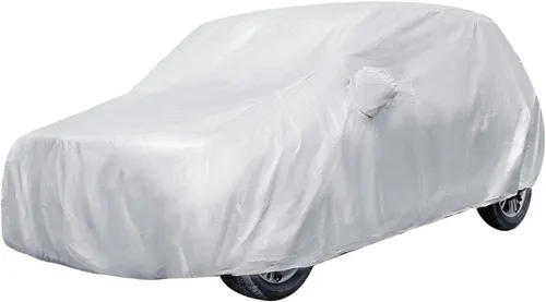 Vista 13 de Cubierta protectora de autos Uxcell 190T, cubierta de poliéster, impermeable y transpirable para todo tipo de clima, Blanco/Plateado