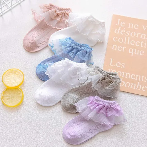 Vista 3 de Juebm Infant Baby Girls Ruffle Socks Toddler Dress socks,Pack of 356 Baby Frilly Lace Ankle Socks