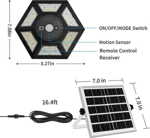 Vista 5 de Luz solar de cobertizo para interiores y exteriores, luces colgantes diurnas de trabajo con 5 modos de iluminación y 3 temporizadores, 180 LED